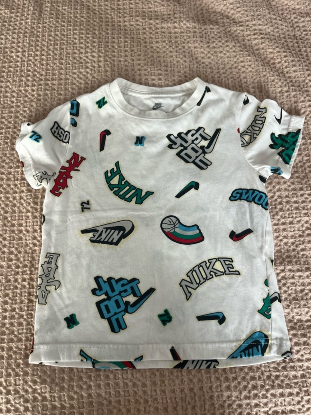 Nike White Kids' All-Over Logo Short Sleeve Tee